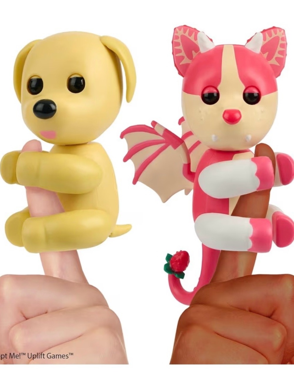 Cute Finger Pet Toy Duo - Yellow Puppy & Pink Dragon